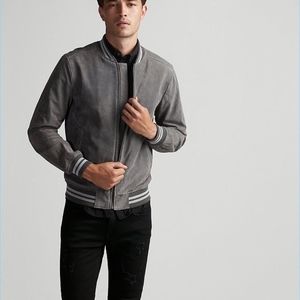 Gray Express Suede Color Block Bomber Jacket